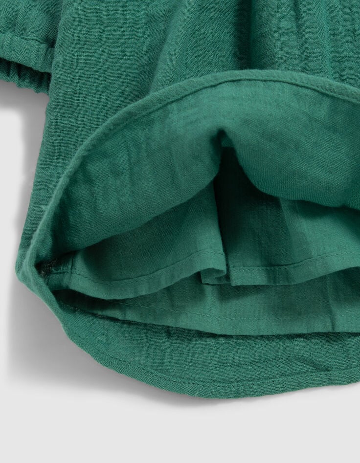 Grünes Kleid für Mädchen mit gesticktem Ausschnitt-4 Grünes Kleid für Mädchen mit gesticktem Ausschnitt-4