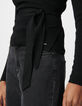 Women's black belted wrap-around sweater-4