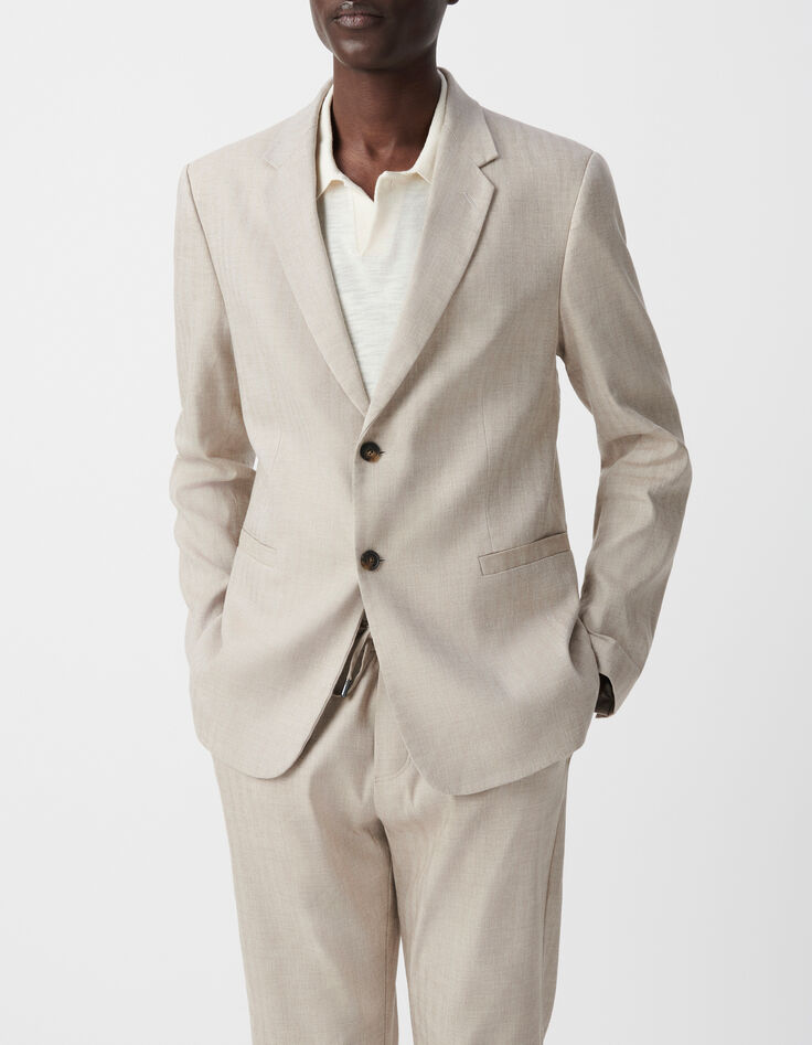 Veste de costume beige lin mélangé Homme-4