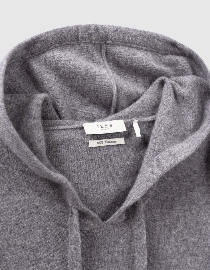 Pull gris &agrave; capuche 100% cachemire Homme-7