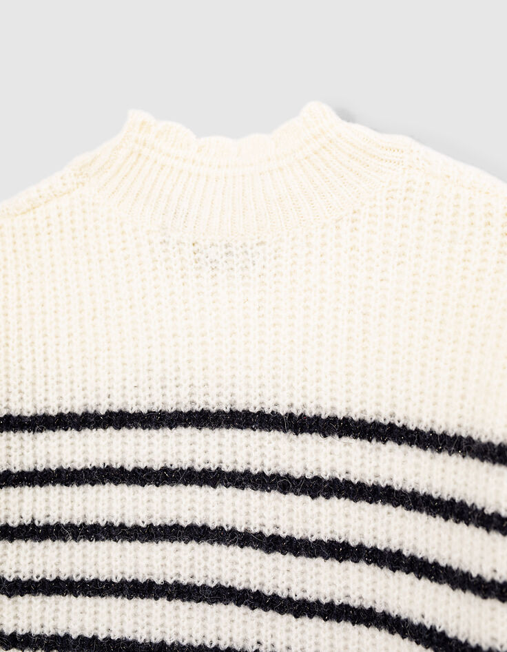 Pull marinière écru tricot brodé IKKS fille-6