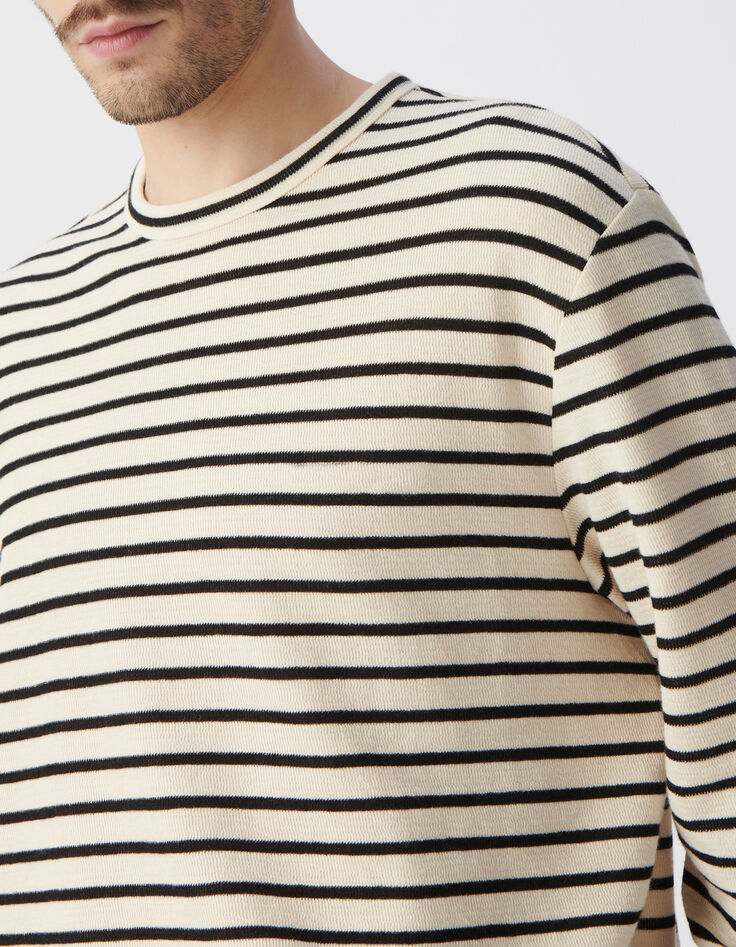 Camiseta marinera lino rayas negro bordado hombre-3