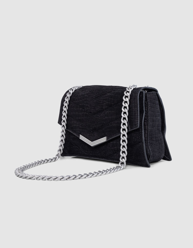 Bolso THE 1. ANIMALS cuero negro repujado efecto cocodrilo Talla M-6