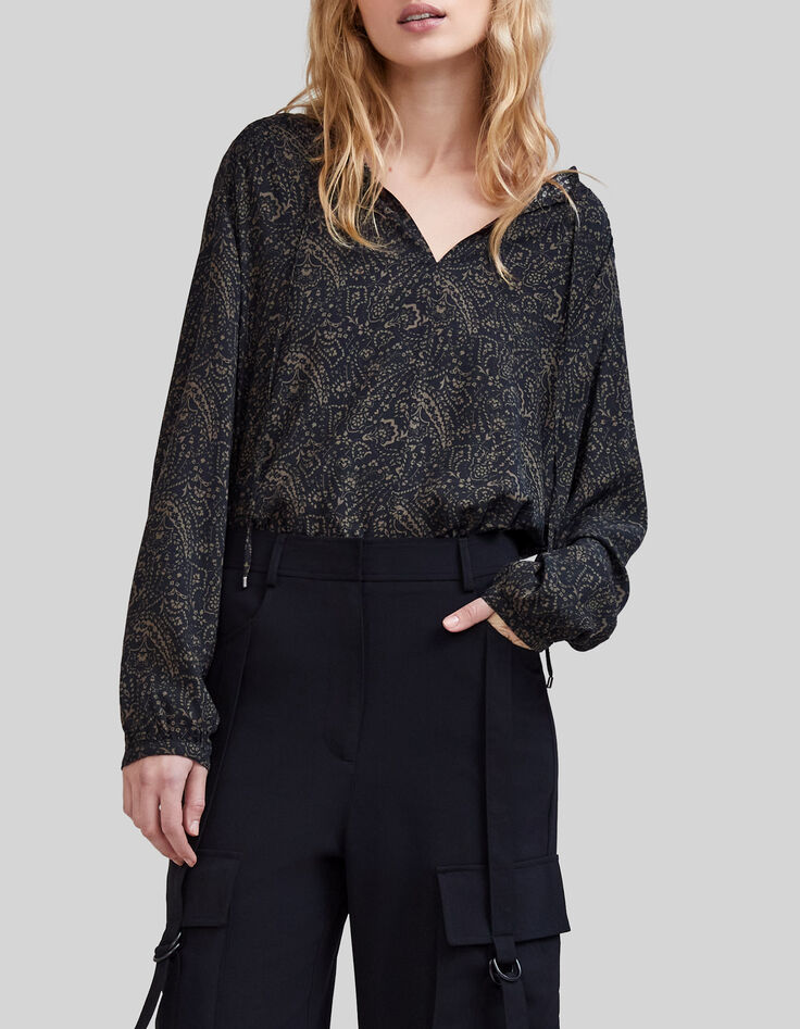 Women’s khaki LENZING™ ECOVERO™ floral paisley blouse-1 Women’s khaki LENZING™ ECOVERO™ floral paisley blouse-1