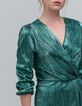 Robe émeraude métallisée plisssée Femme-4