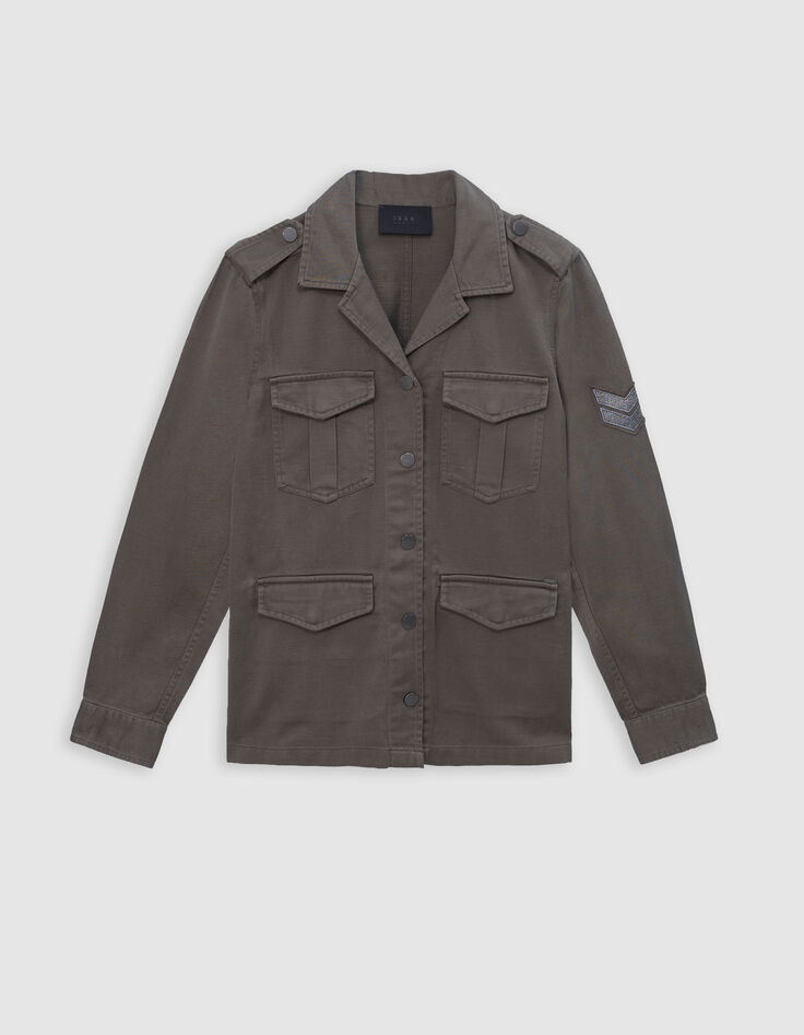 Veste saharienne kaki décor chevrons brodés Femme-6