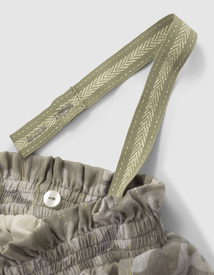 Khaki Mädchentop mit Camouflageprint und Streifen-7