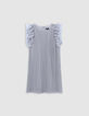 Robe argentée plissée manches tulle plumetis fille-2