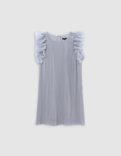 Girls’ silver pleated dress with Swiss tulle sleeves - IKKS