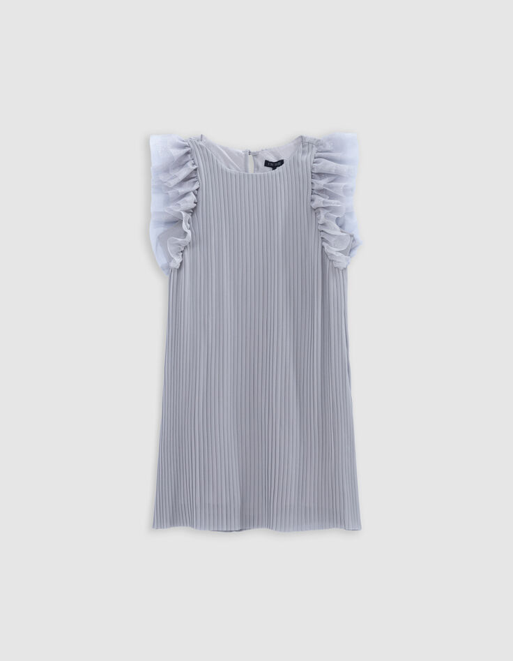 Robe argentée plissée manches tulle plumetis fille-2