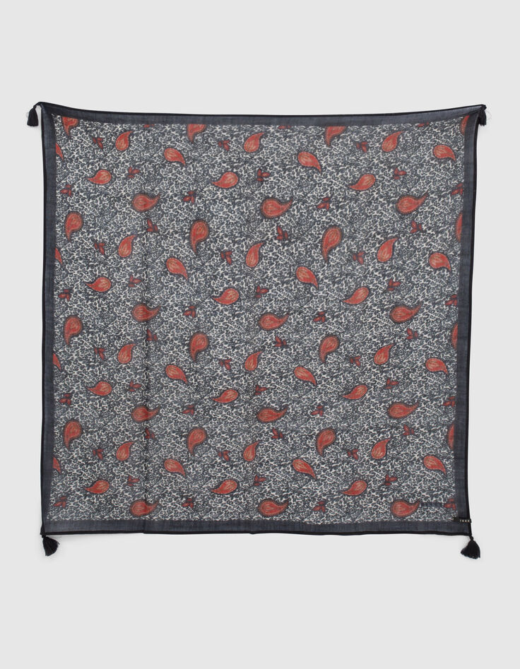 Foulard &eacute;cru &agrave; motif l&eacute;o cachemire Femme-3