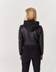 Chaqueta corta capucha piel cordero acolchada negra mujer-3