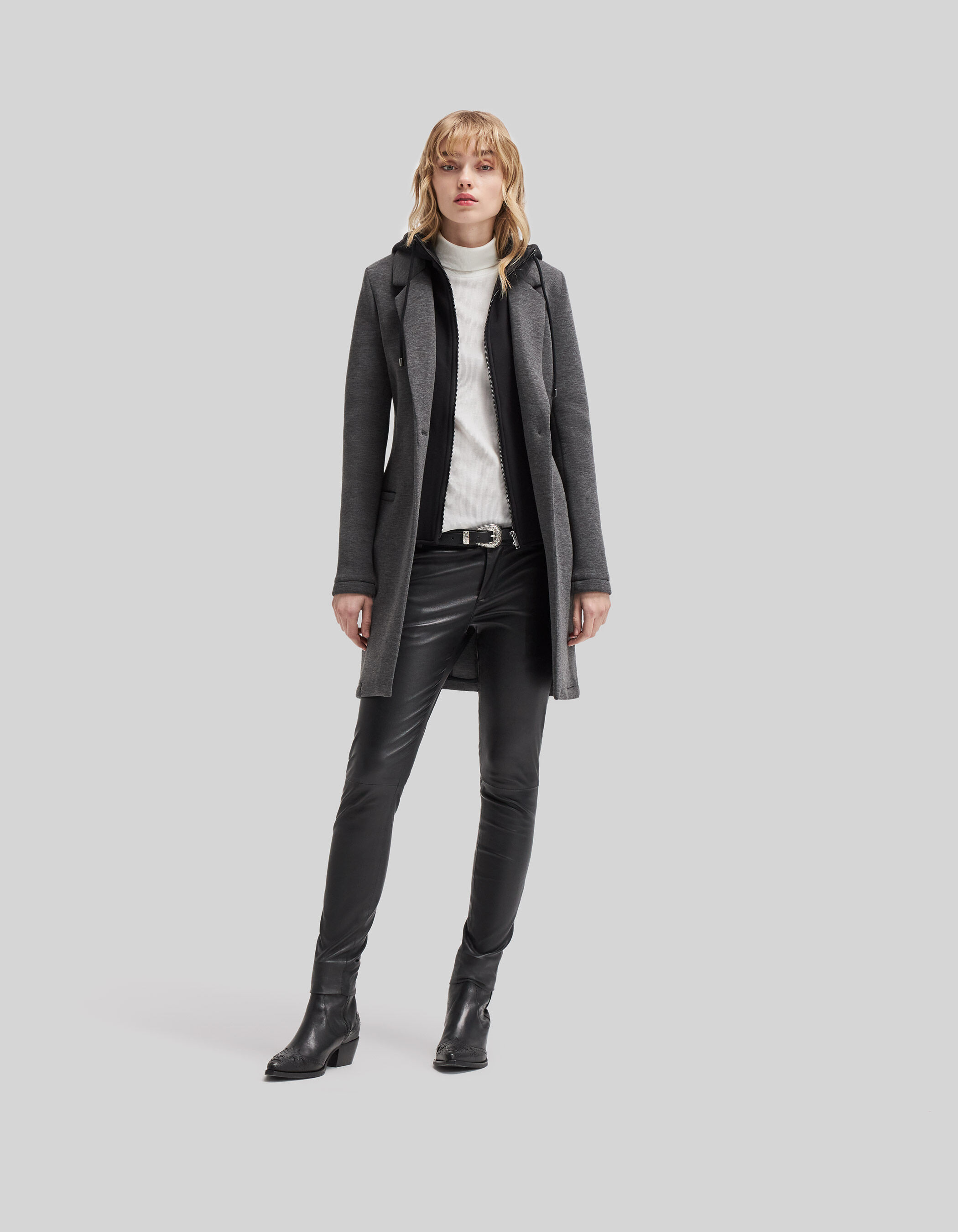 Women s neoprene mid length coat with removable hood