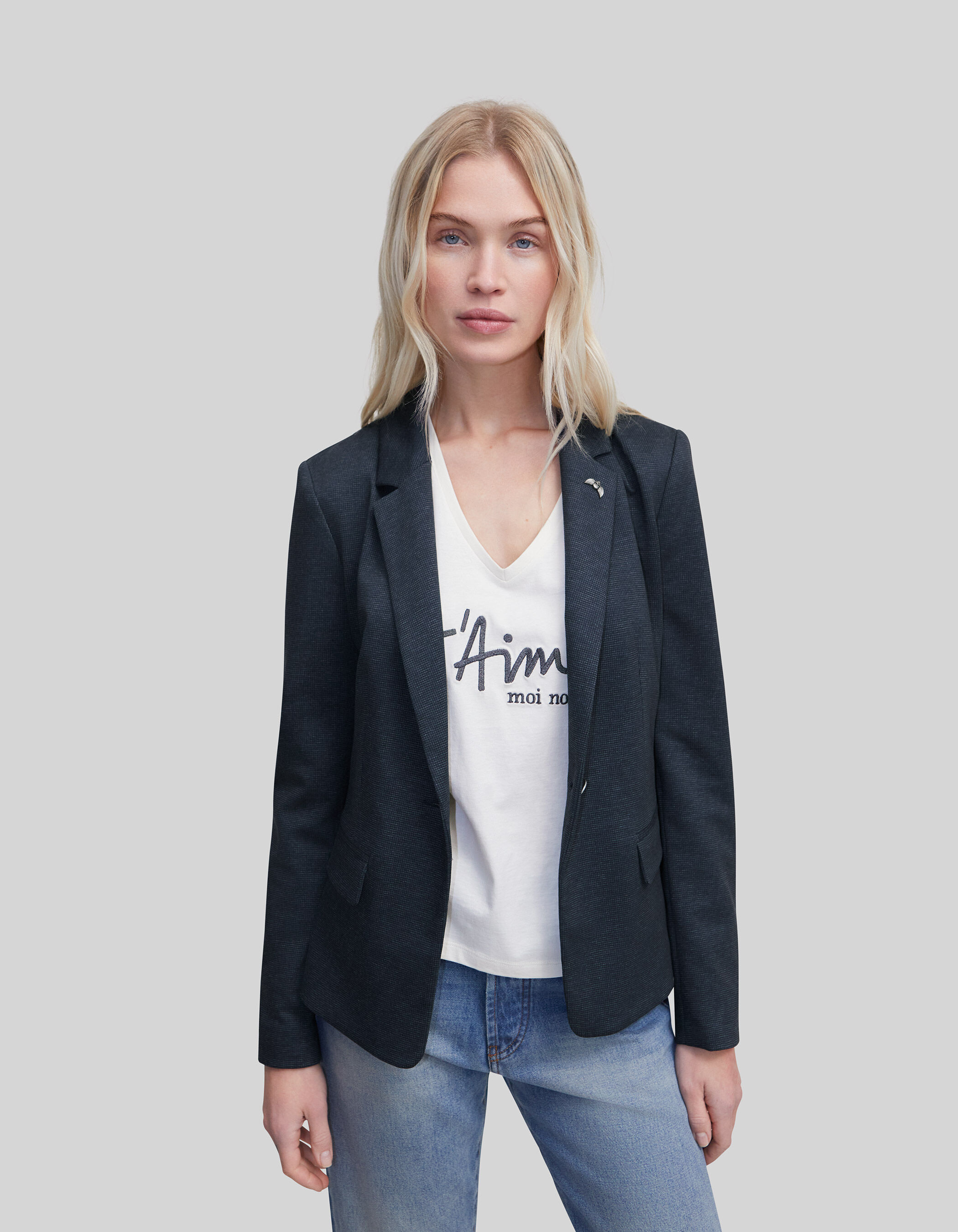 Women s navy semi plain Milano knit jacket