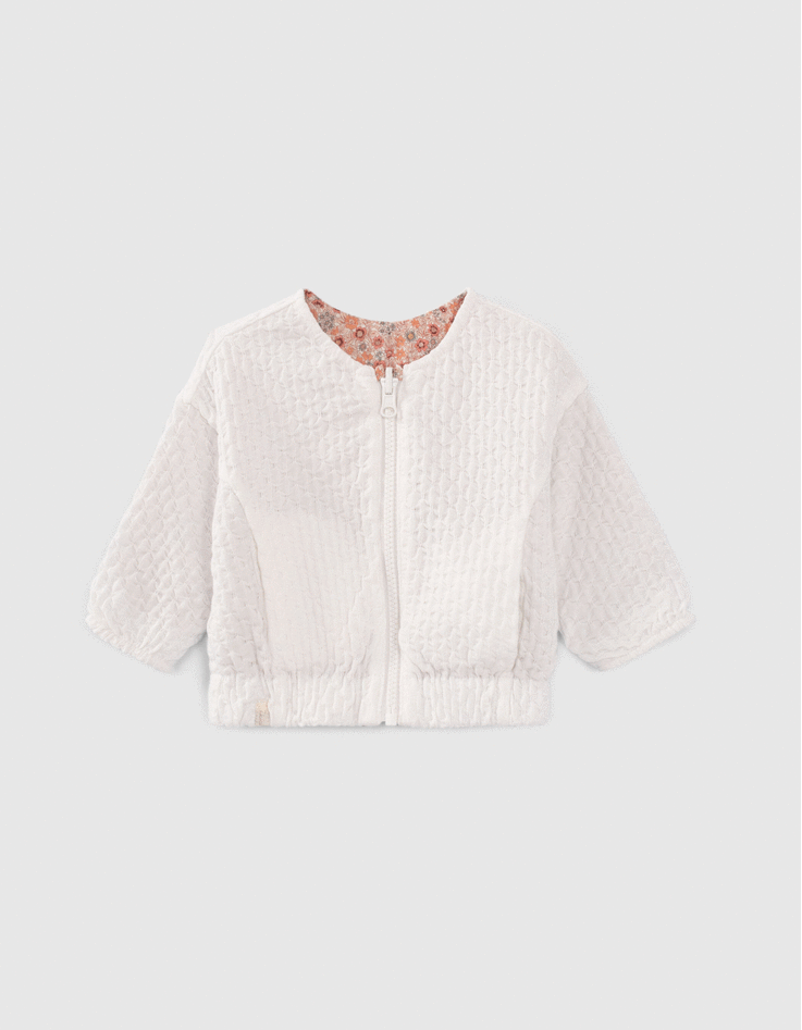 Baby girls' ecru/print reversible cardigan-1
