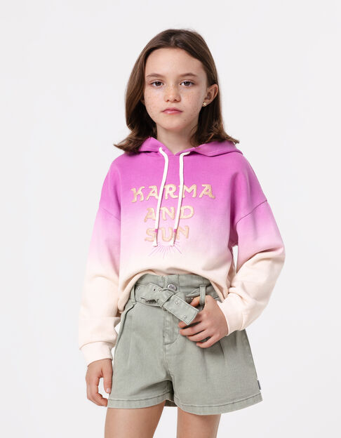 Sweat à capuche violet effet deep dye à message fille - IKKS