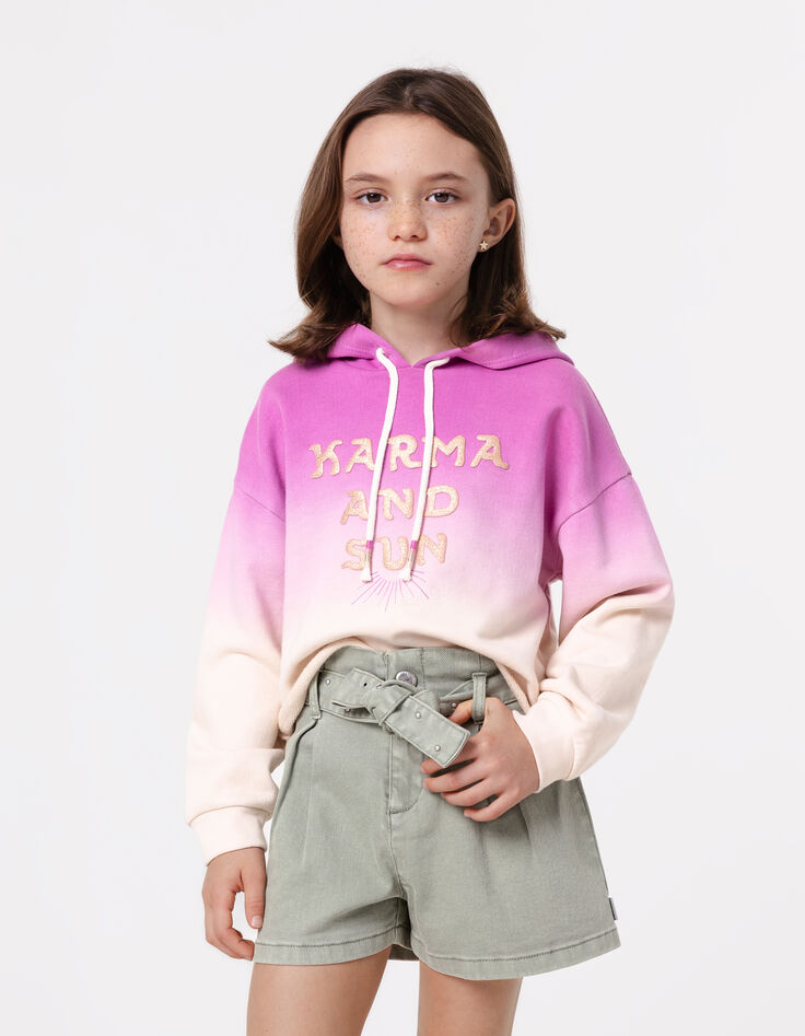 Sweat à capuche violet effet deep dye à message fille-1