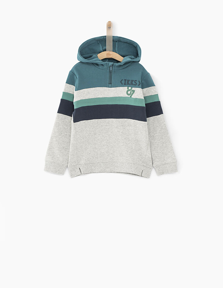 Gechineerd grijze sweater met strepen en capuchon jongens -1