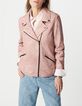 Cazadora biker de piel lavada rosa para mujer-2