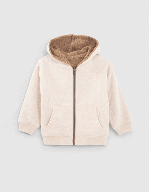 Jungen-Wendejacke, creme / mokka, Sherpa- und Moltongewebe