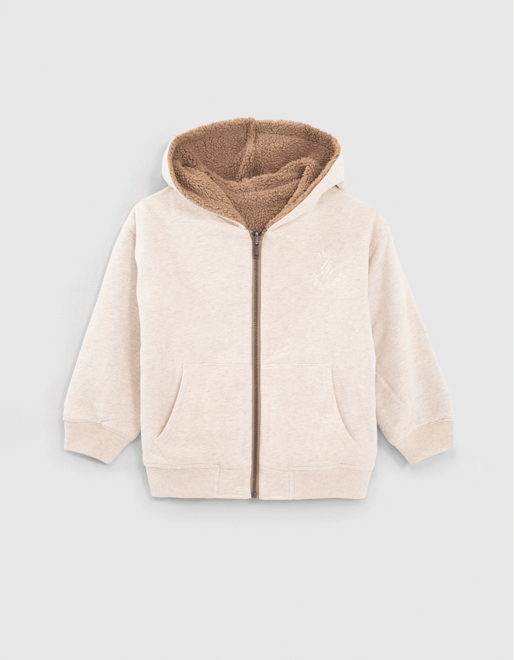 C&aacute;rdigan reversible crudo Sherpa y moka felpa ni&ntilde;o-1