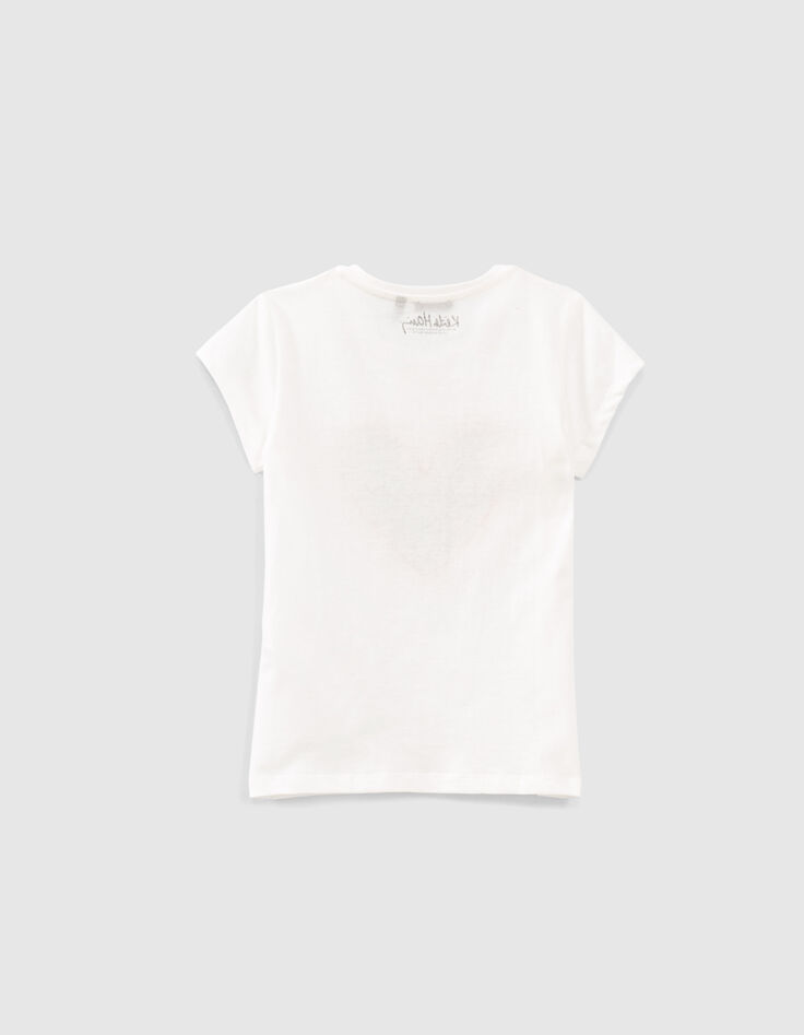 Tee-shirt blanc cass&eacute; KEITH HARING x IKKS &agrave; c&oelig;ur fille-3