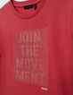 Camiseta roja algodón rayas goma mensaje niño-5