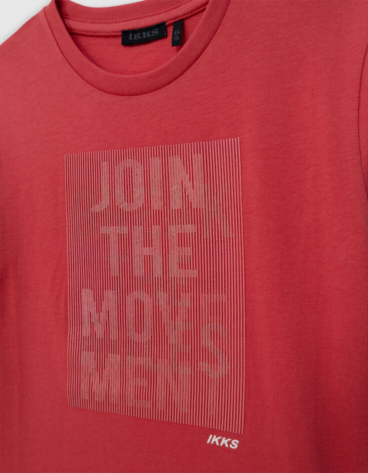 Camiseta roja algodón rayas goma mensaje niño-5
