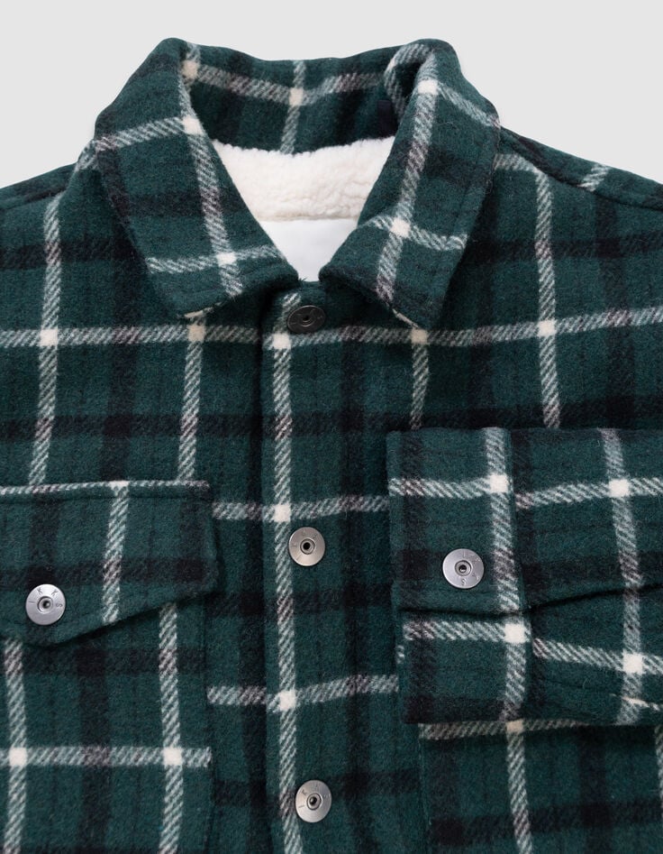Blouson surchemise à carreaux vert fourré garçon-2 Blouson surchemise à carreaux vert fourré garçon-2