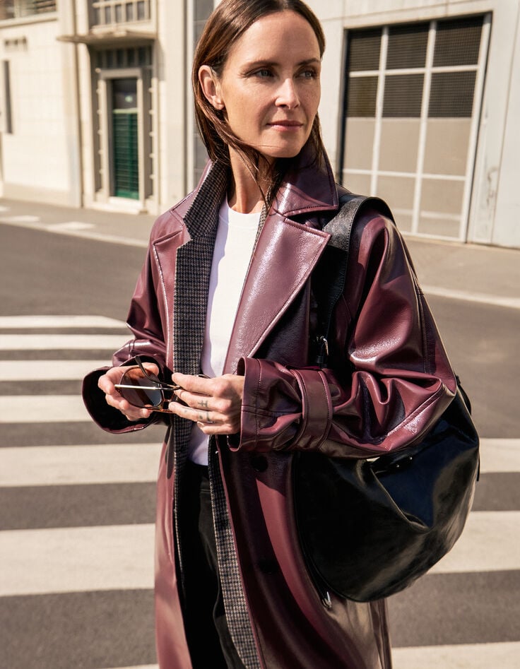 Sac demi-lune noir cuir glacé Allane Femme-8