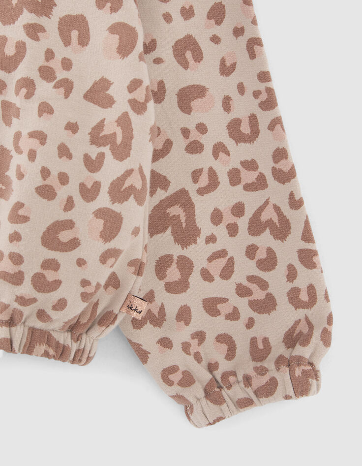Girls’ ecru sweatshirt with gold leopard slogan print-6