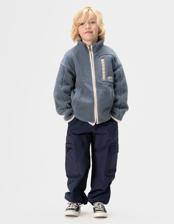 Cardigan réversible sherpa bleu et molleton kaki garçon-1