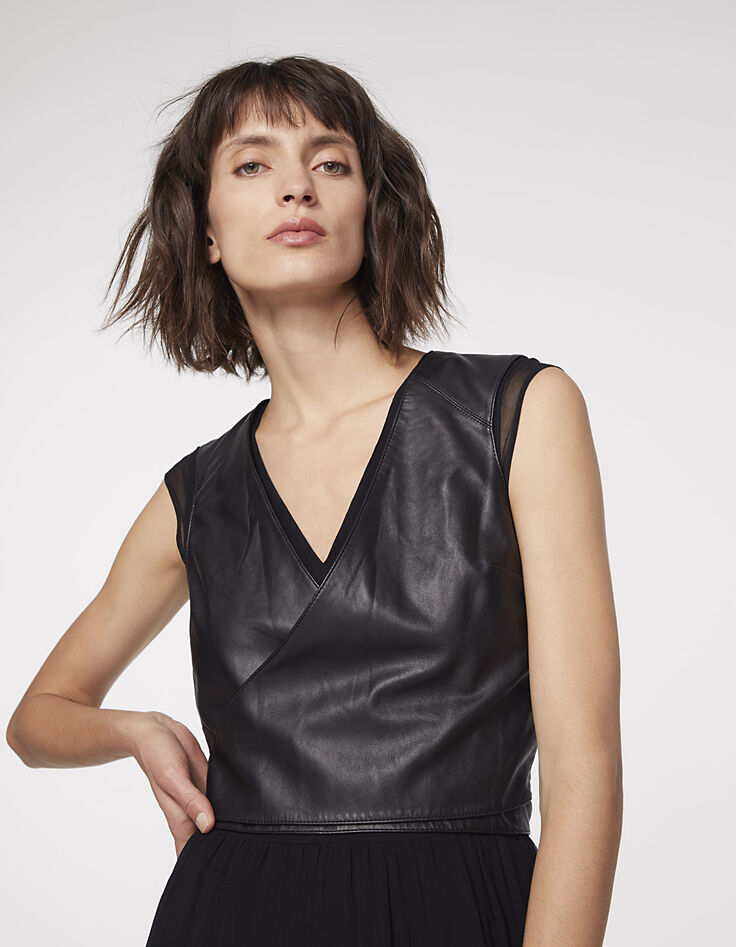 Langes 2-in-1-Damenkleid mit Lammlederweste-4