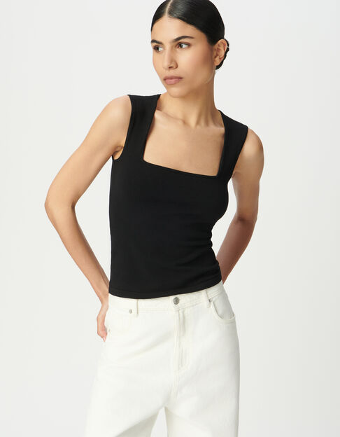 Zwarte nauwsluitende top met vierkante hals - IKKS