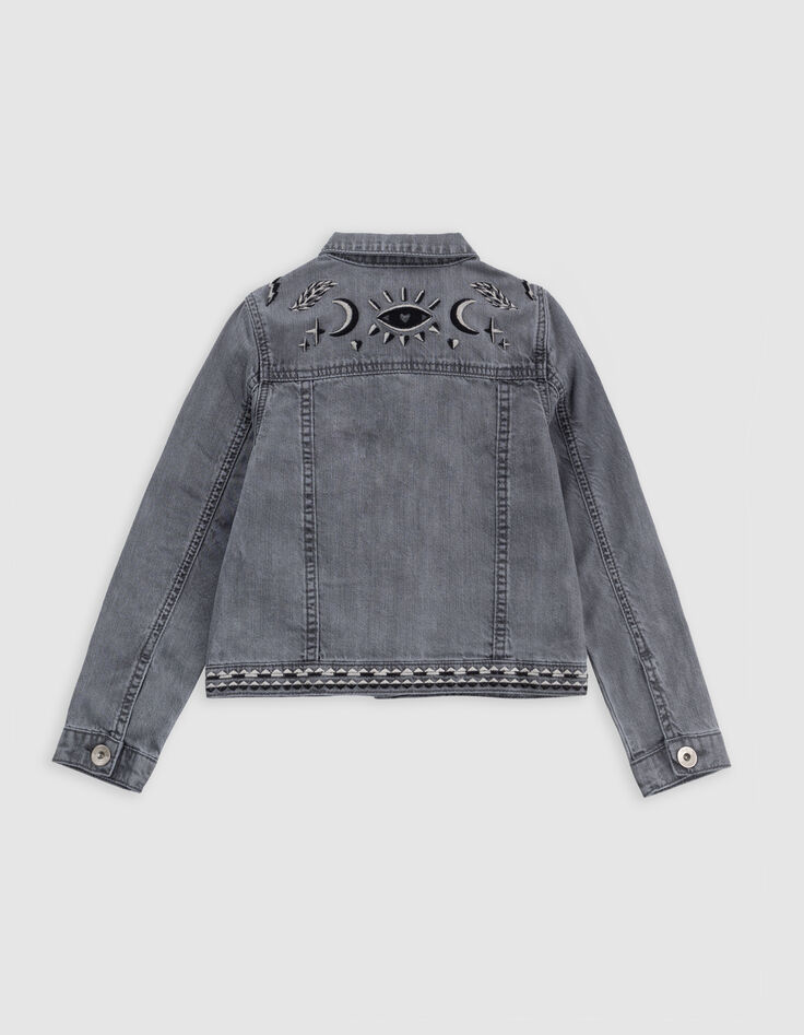 Veste en jean gris broderies ethniques fille-6