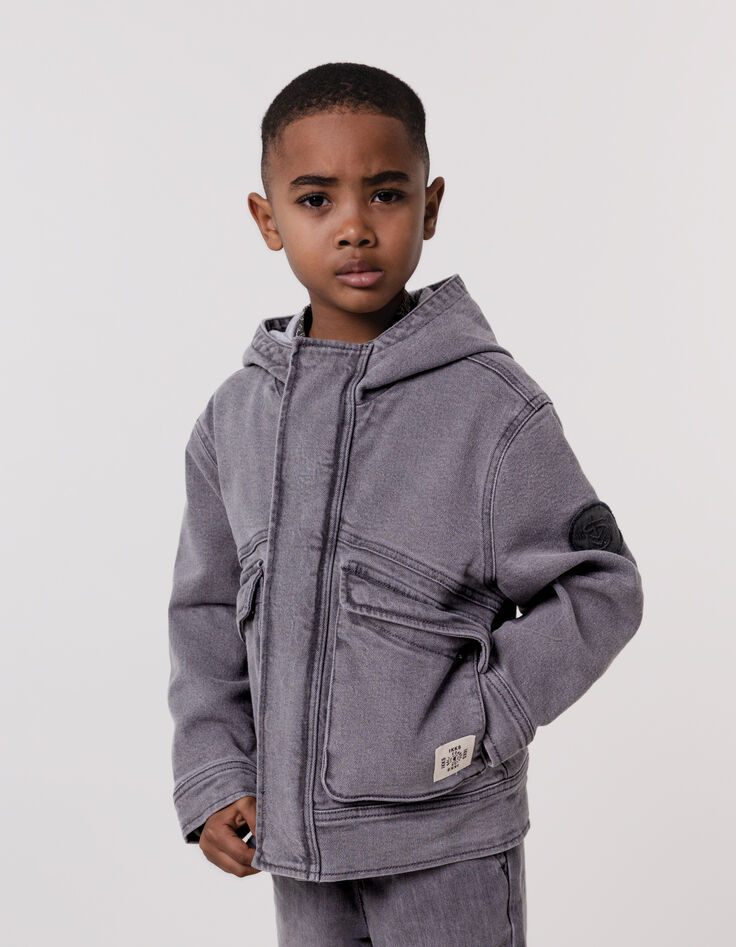 Blouson en jean gris à capuche garçon-1