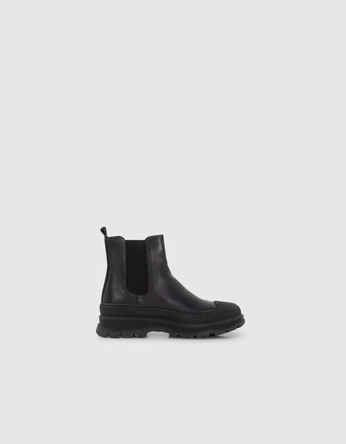 Women’s black leather Chelsea boots with lugged sole