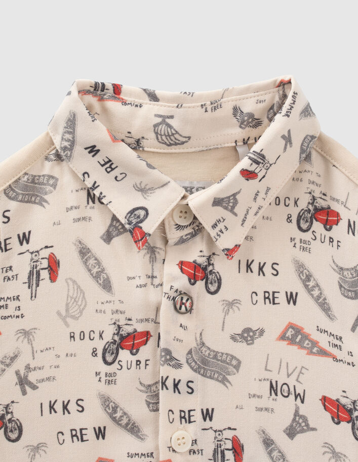 Beige hemd in twee materialen print rock rider babyjongens - IKKS