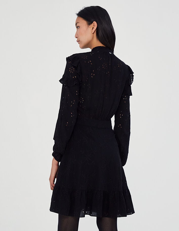 Black eyelet embroidery and viscose fitted dress-2