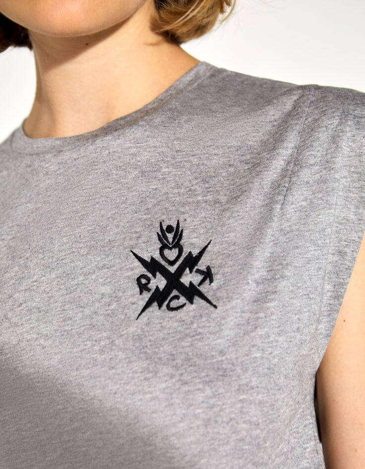 Graues Damen-T-Shirt, Baumwolle/Modal, Stickmotiv vorne-4