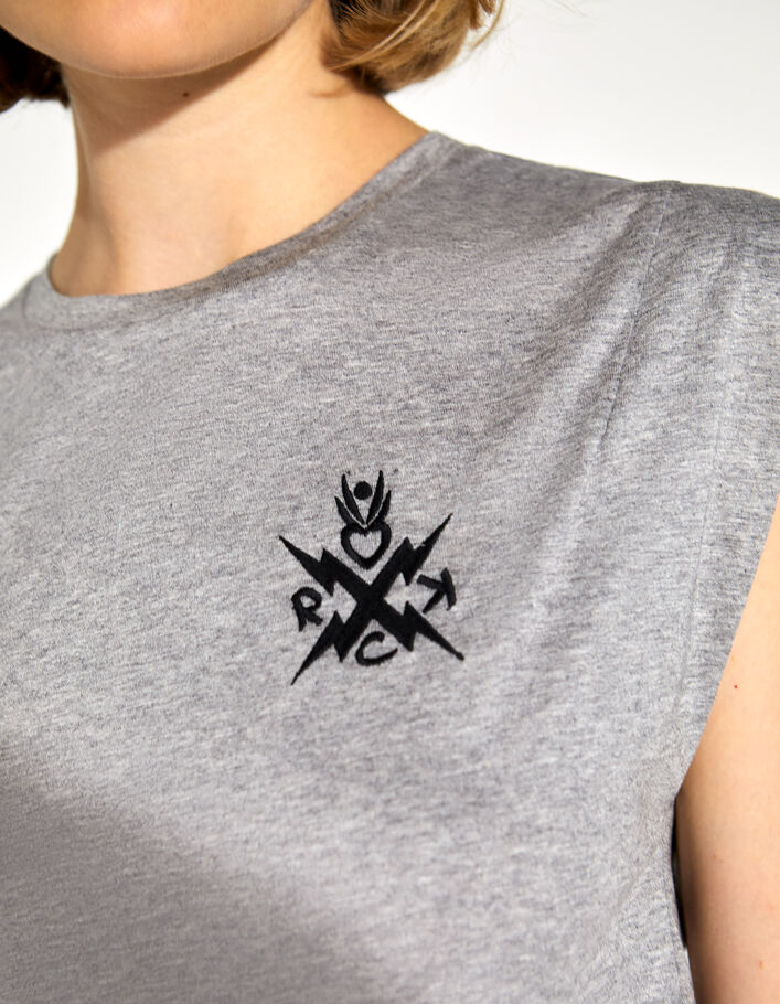 Grijs T-shirt katoen en modal borduursel borst rock dames - IKKS