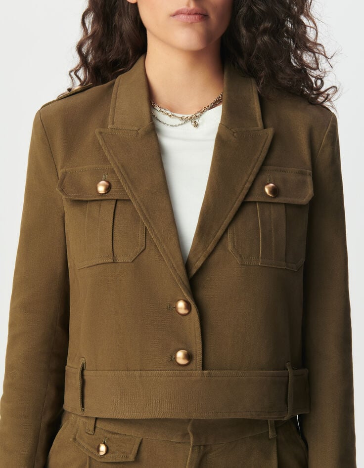 Women’s khaki gabardine short jacket-4 Women’s khaki gabardine short jacket-4