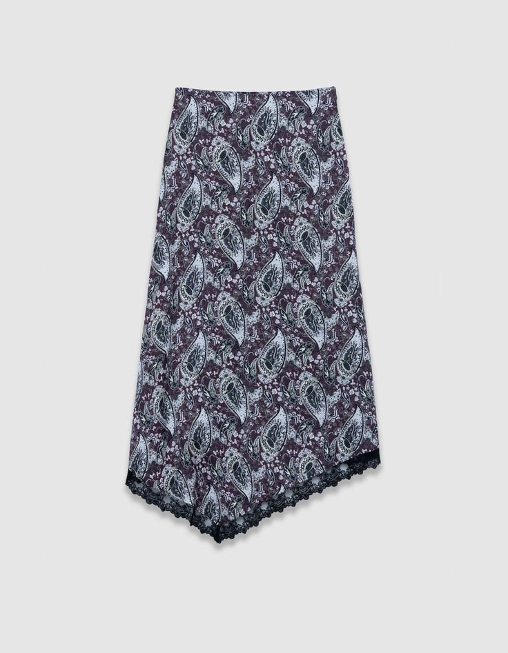 Asymmetrical long skirt burgundy paisley pattern Women-5
