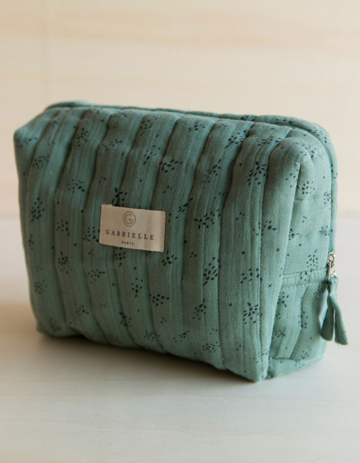 Trousse de toilette verte gaze coton bio GABRIELLE PARIS-1