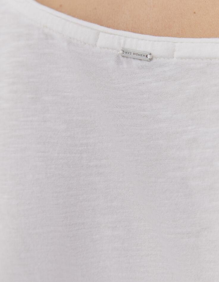 Cremeweißes Damen-T-Shirt mit Schriftzug und Nieten-5 Cremeweißes Damen-T-Shirt mit Schriftzug und Nieten-5