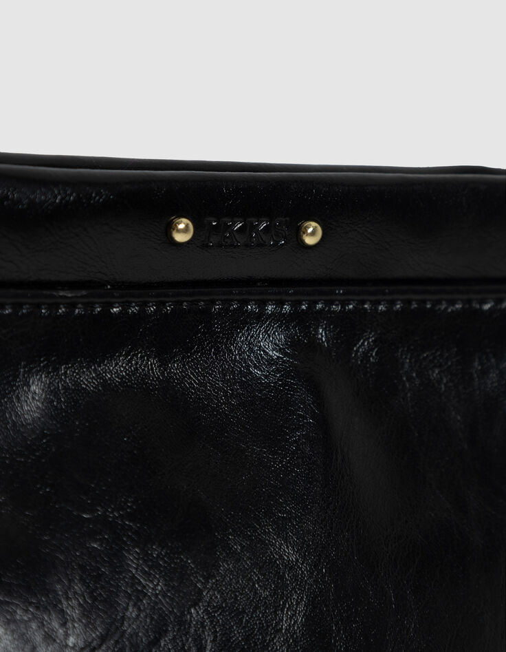 Schwarze Damen-Clutch Glacéleder Fransen-7
