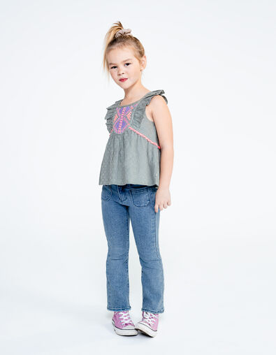 Girls' blue waterless flared jeans with patch pockets - IKKS