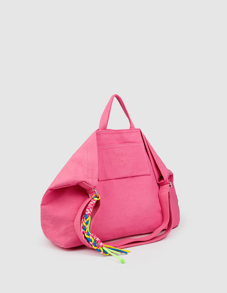 Mujer totebag bordado de lona rosa-3