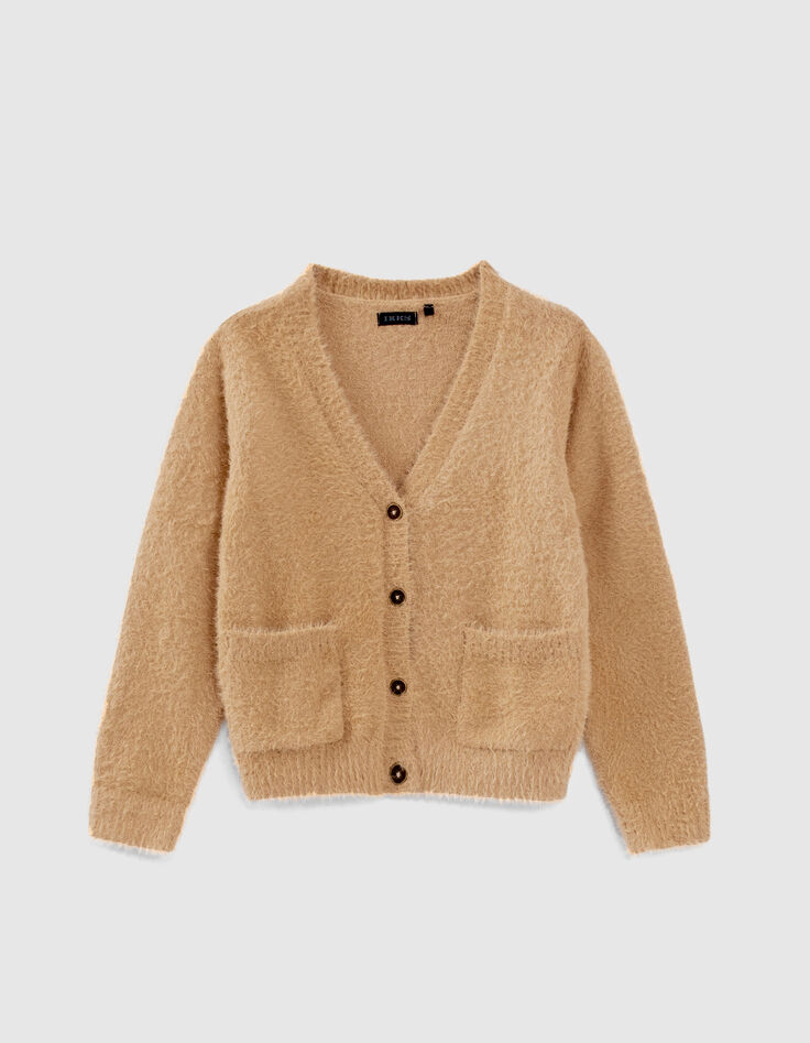 Karamel donzig gebreid vest meisjes-1