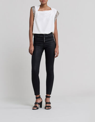 Women’s white top with beads and sequins on shoulders - IKKS